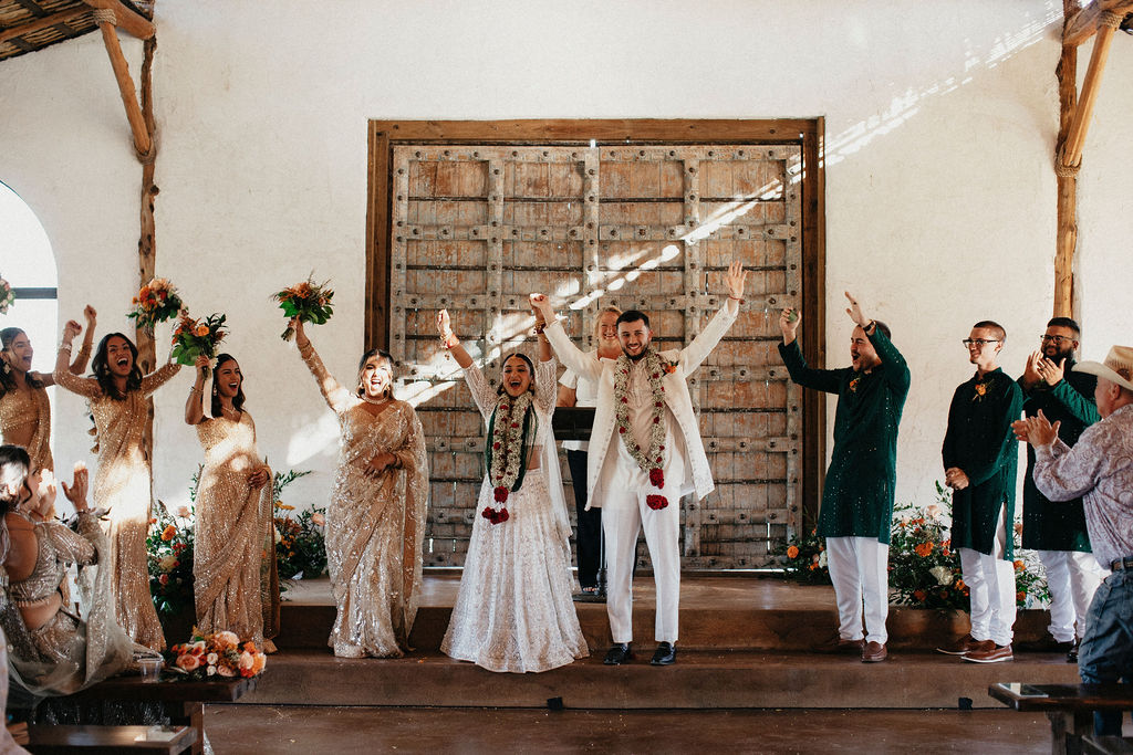Newlyweds celebrate at their Tulum-inspired TX wedding at Three Bells Mission