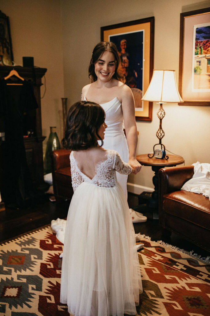 A mother & daughter are photographed at a Houston TX wedding 