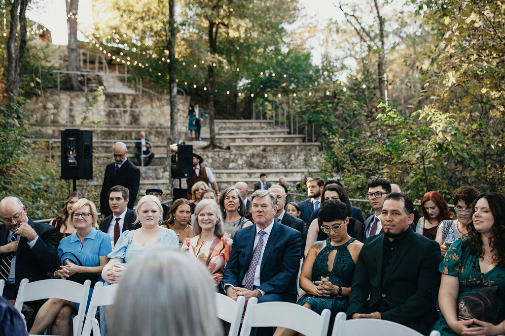 Wedding guests are seated for the ceremony at cypress valley event center